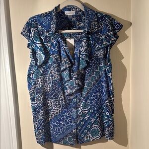Calvin Klein Women's Blue and White Blouse